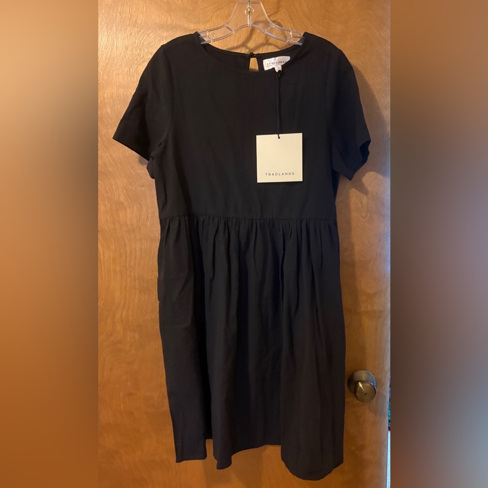 Tradlands Almost Black Short Sleeve Midi Length Gathered Waist Dress